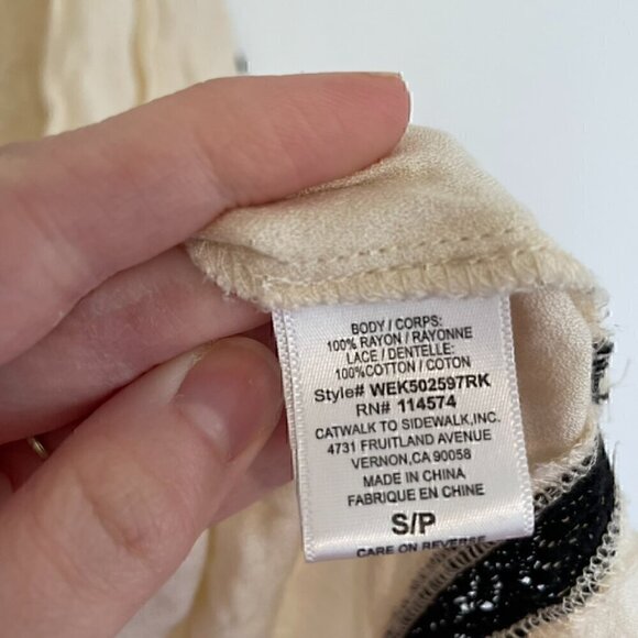 RO&DE ANTHROPOLOGIE Lace Trim Cold Shoulder Blouse Cream Ivory Black 3/4 Sleeve - Picture 10 of 14